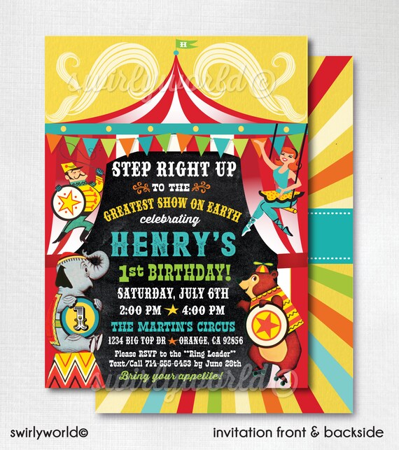 Digital Vintage Carnival Ticket Style Elephant Circus Themed Party Double Twins Triplets Birthday Invitation Printable or Printed 8