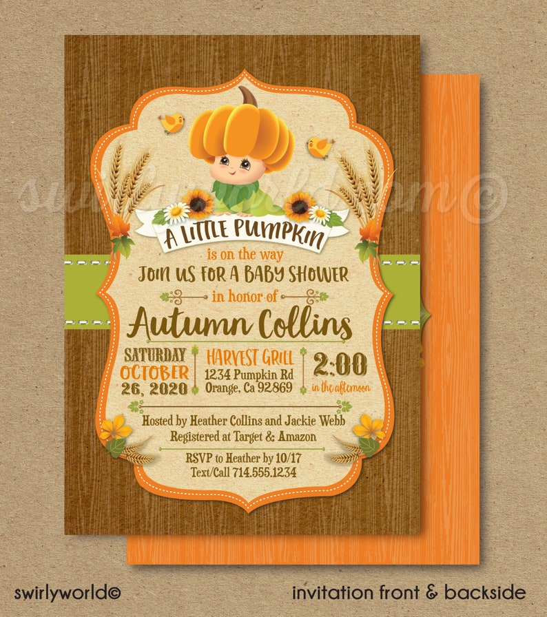 Little Pumpkin Baby Shower Invitations Fall Theme October On The Way Corjl