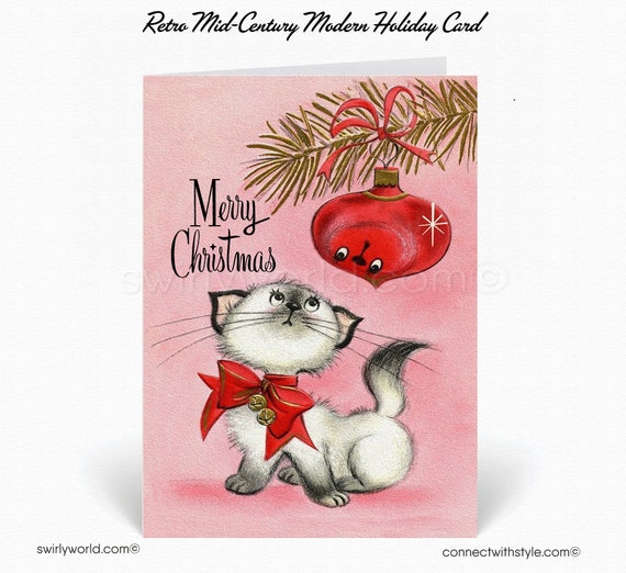 Retro 1950s Vintage Christmas Cards Printed 1950s Vintage Cat Etsy