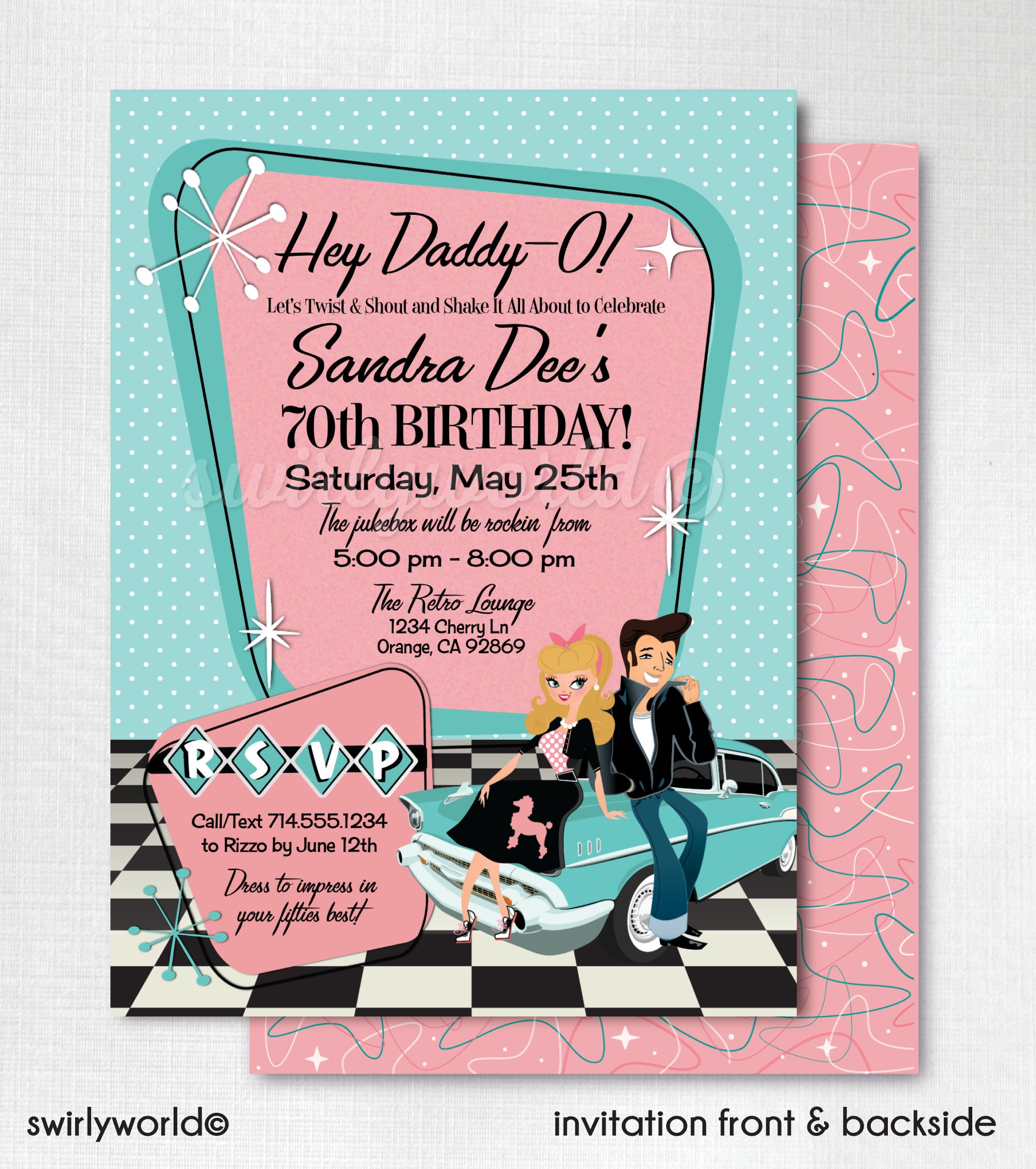 Retro 1950s Birthday Party 50s Rockabilly Invites Grease Etsy Retro 1950s Birthday Party 50s Rockabilly Invites Grease Etsy