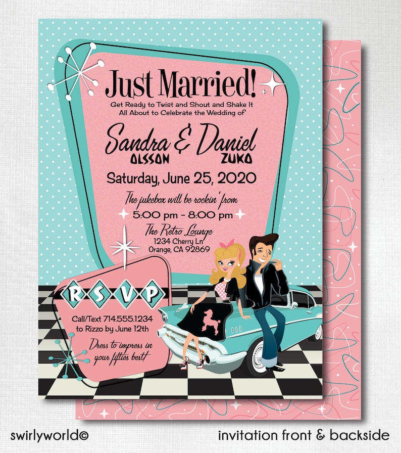 Digital 1950s retro rockabilly wedding invitations and rsvp etsy
