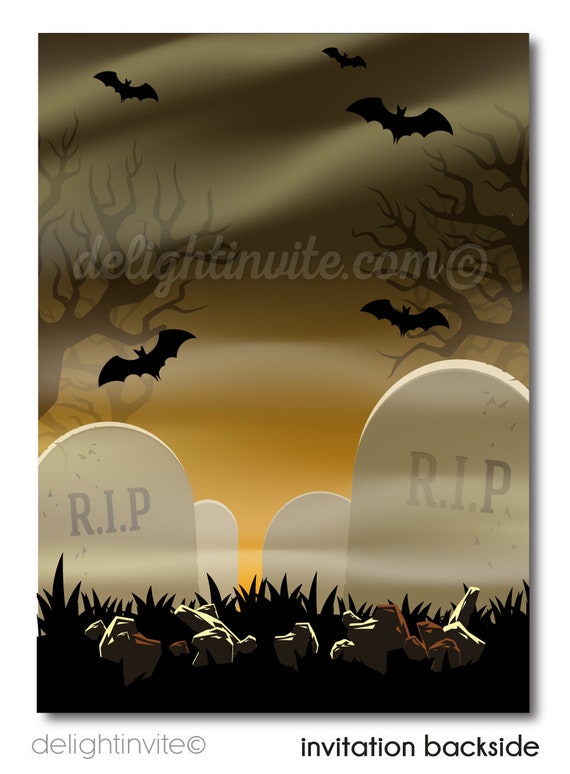 Digital Zombie Graveyard Halloween Party Invitations Walking Etsy 日本