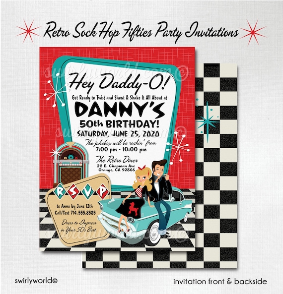 Digital Retro 1950s Birthday Party Invitations Thank You Etsy Digital Retro 1950s Birthday Party Invitations Thank You Etsy