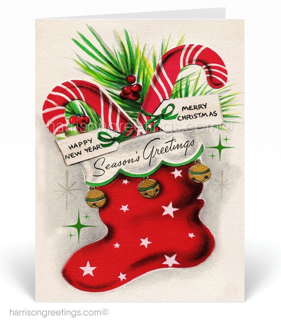 Retro 1950s Vintage Christmas Cards Printed 1950s Vintage Stocking Holiday Cards Retro 50s Christmas Vintage Christmas Cards 37536