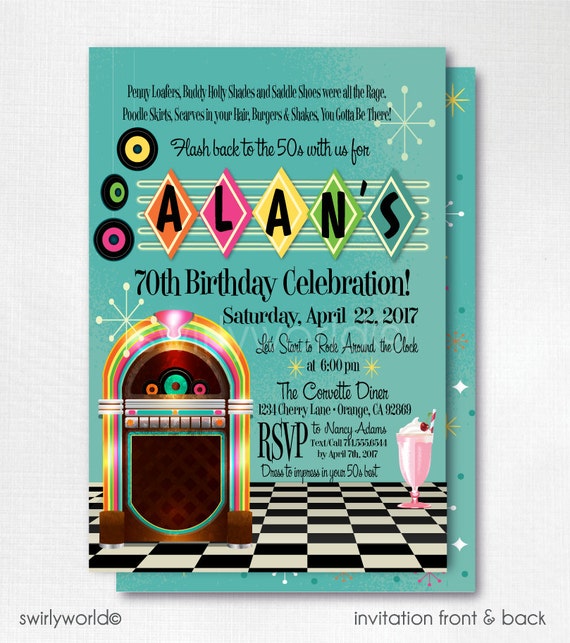 Retro 1950s Birthday Party 50s Jukebox Invitations Retro | Etsy