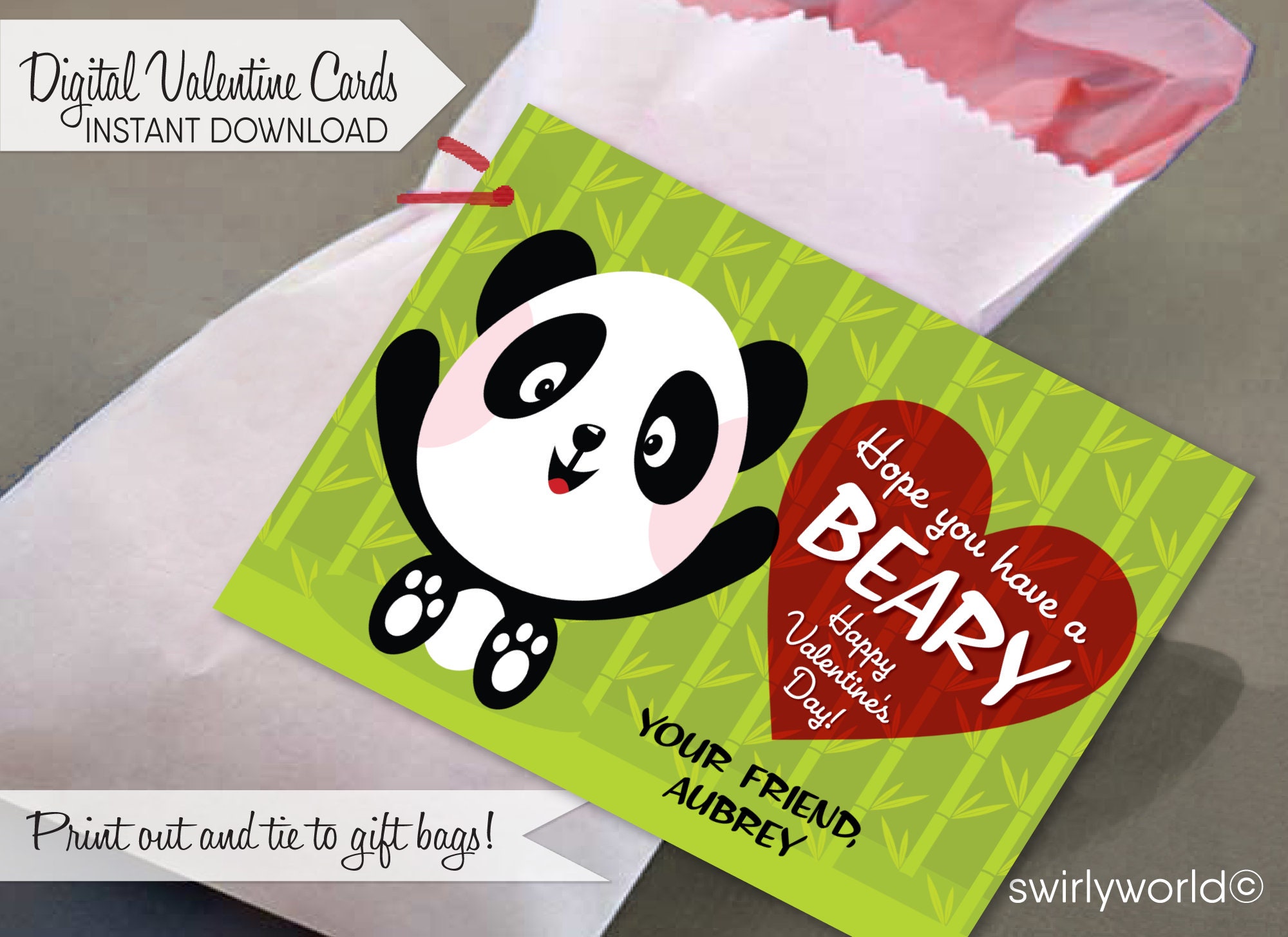 Panda Bear Valentine's Day Cards Cute Panda Valentine - Etsy