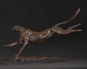 Gieterij bronzen rennende cheetah-standbeeld | Bronzen metalen sculptuur | Dieren in het wild bronzen kunst | Cheetah geschenkornament, door Tanya Russell MRBS