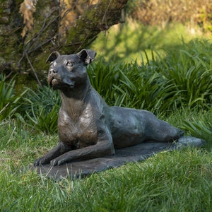 Lying Staffie Dog Statue | Large Bronze Resin Sculpture | Outdoor Garden Life-Size Animal Art, by Tanya Russell MRBS