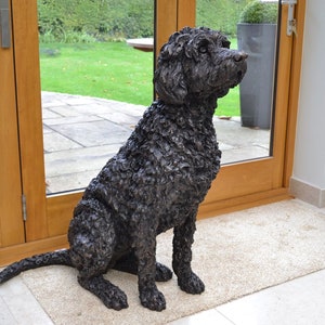 MADE WHEN ORDERED Sitting Labradoodle Dog Statue | Bronze Resin Sculpture | Outdoor Garden Life-Size Animal Art, by Tanya Russell