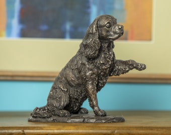 Cavalier King Charles Spaniel Waving Paw Animal Statue | Small Bronze Ornament | Bronze Resin Sculpture | Dog Gift, by Tanya Russell MRBS