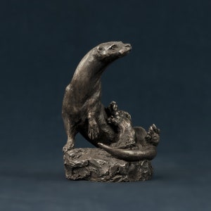 Otter and Cub Animal Statue | Small Bronze Ornament | Bronze Resin Sculpture | Wildlife Otter Gift, by Tanya Russell MRBS