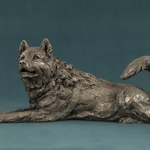 Lying Malamute Dog Statue | Small Bronze Resin Sculpture | Animal, Malamute Gift, by Tanya Russell MRBS