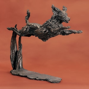 Undocked Leaping Spaniel Dog Statue | Medium Bronze Bronze Resin Sculpture | Spaniel Animal Art, by Tanya Russell MRBS