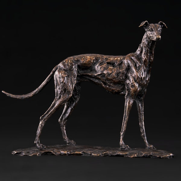 Foundry Bronze Standing Greyhound Animal Statue | Small Bronze Metal Sculpture | Wildlife Gift Ornament | Dog Art, by Tanya Russell MRBS