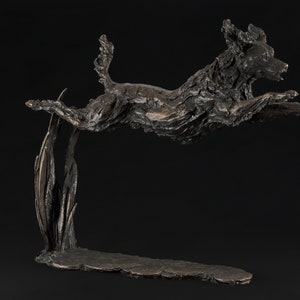 Foundry Bronze Undocked Leaping Spaniel Statue | Large Bronze Metal Sculpture | Bronze Dog Art | Spaniel Figure, by Tanya Russell MRBS