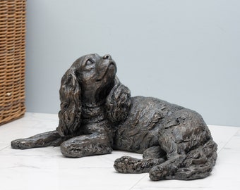 Lying Cavalier King Charles Spaniel Statue | Large Bronze Resin Dog Sculpture | Outdoor Garden Life-Size Animal Art, by Tanya Russell MRBS