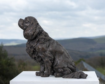 Sitting Cavalier King Charles Spaniel Statue | Large Bronze Resin Animal Sculpture | Outdoor Garden Life-Size Dog Art, by Tanya Russell MRBS