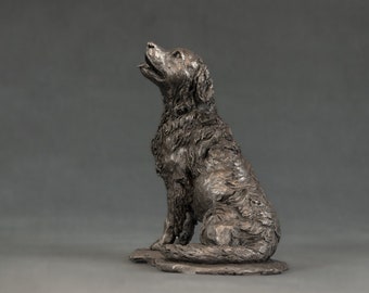 Sitting Retriever Dog Statue | Small Bronze Ornament | Bronze Resin Sculpture | Animal Retriever Gift, by Tanya Russell MRBS