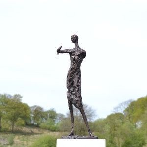 Foundry Bronze Communion, Girl Speaking to Bird Statue | Large Bronze Metal Sculpture | Outdoor Bronze Figure Art, by Tanya Russell MRBS
