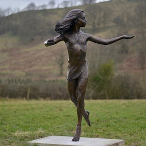 Foundry Bronze &#39;Miranda&#39; Dancing Girl Statue | Large Bronze Metal Sculpture | Outdoor Garden Art | Life-Size Figure, by Tanya Russell MRBS