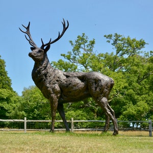 Standing Red Deer Stag Animal Statue | Large Bronze Resin Sculpture | Outdoor Garden Life-Size Deer, by Tanya Russell MRBS