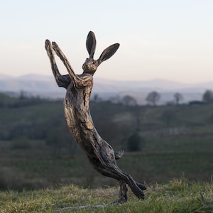 Foundry Bronze Spring Hare Statue | Bronze Metal Sculpture | Outdoor Garden Bronze Art | Life-Size Hare Figure, by Tanya Russell MRBS