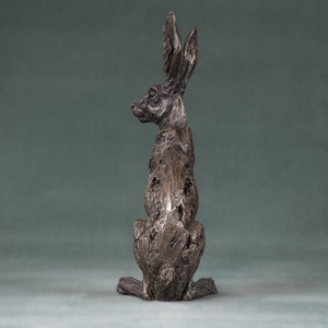 Zittend haas dierenbeeld Kleine bronzen harssculptuur Wildlife Haas Cadeau, door Tanya Russell MRBS afbeelding 5