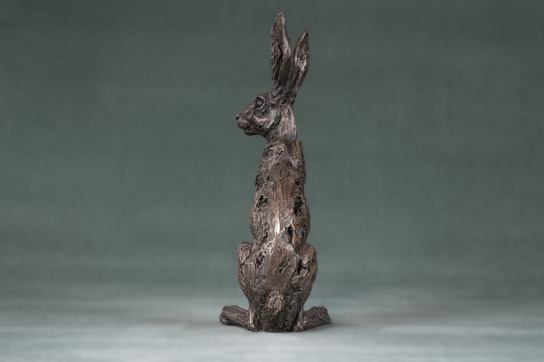 Zittend haas dierenbeeld Kleine bronzen harssculptuur Wildlife Haas Cadeau, door Tanya Russell MRBS afbeelding 5