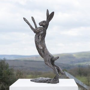 MADE WHEN ORDERED Spring Hare Animal Statue | Bronze Resin Sculpture | Outdoor Garden Life-Size Hare Art, by Tanya Russell