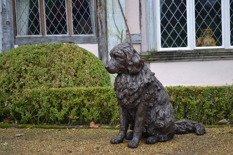 Sitting Newfoundland Dog Statue Large Bronze Ornament Etsy