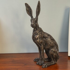 Zittend haas dierenbeeld Kleine bronzen harssculptuur Wildlife Haas Cadeau, door Tanya Russell MRBS afbeelding 9