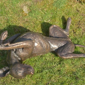 MADE WHEN ORDERED Foundry Bronze Vizsla Lying on its Back Statue | Large Bronze Metal Sculpture | Garden Life-Size Dog, by Tanya Russell