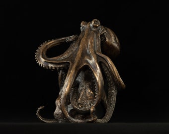 Foundry Bronze Octopus on Rock Animal Statue | Small Bronze Ornament | Bronze metal Sculpture | Wildlife Octopus Gift, by Tanya Russell MRBS