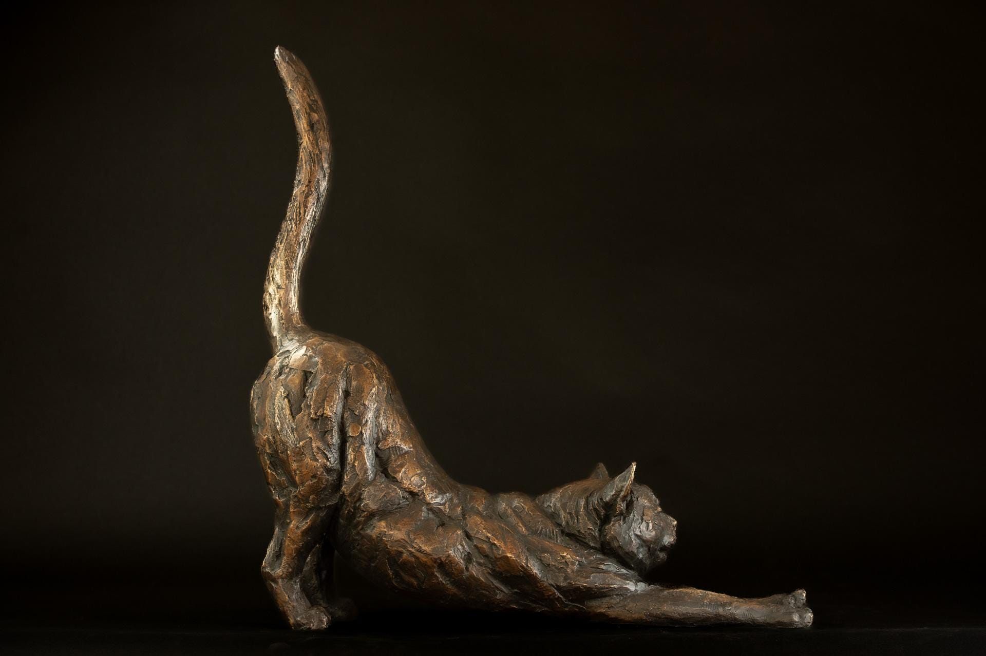 Stretching Cat Animal Statue | Large Bronze Ornament | Foundry Bronze Sculpture | Outdoor Garden Life-Size Cat Art, by Tanya Russell MRBS