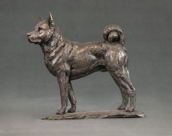Akita Inu Bronze Statue Japanese Dog Figurine Russian Art Sculpture 4 3/4" 