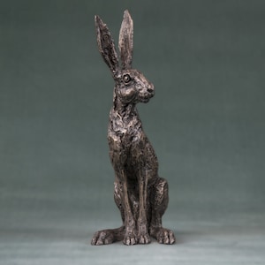 Zittend haas dierenbeeld Kleine bronzen harssculptuur Wildlife Haas Cadeau, door Tanya Russell MRBS afbeelding 3