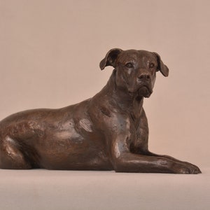 Lying Mixed Breed Rescue Dog Statue | Small Bronze Resin Cross Breed Dog Sculpture | Dog Gift, by Tanya Russell MRBS