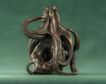 Octopus on Rock Animal Statue | Small Bronze Ornament | Bronze Resin Sculpture | Wildlife Octopus Gift, by Tanya Russell MRBS