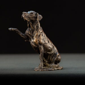 Hope Rescue Dog Waving Paw Animal Statue | Small Foundry Bronze metal Sculpture | Wildlife Dog Gift, by Tanya Russell MRBS