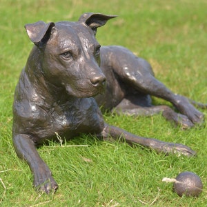 MADE WHEN ORDERED Lying American Staffordshire Bull Terrier Dog Statue | Foundry Bronze Sculpture | Lifesize Staffie, by Tanya Russell