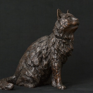 MADE WHEN ORDERED Foundry Bronze Longhaired Cat Statue | Large Bronze Metal Sculpture | Life-Size Cat Figure, by Tanya Russell