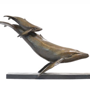 Whale and Calf Animal Statue | Medium Bronze Resin Sculpture | Wildlife Whale and Calf Art, by Tanya Russell MRBS