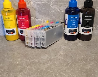 Cartouches d'encre de sublimation rechargeables pour imprimantes Epson worker WF 2850 XP 4100 XP 4105 212XL plus bouteilles de recharge d'encre de sublimation de 400 ml