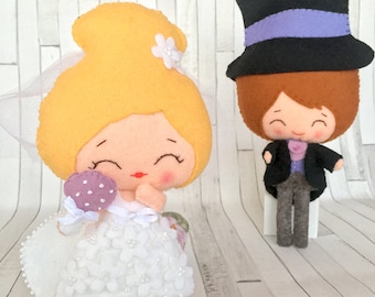 Bride and groom dolls, Stuffed wedding doll, Wedding cake topper, Bride doll, Wedding decorations, Bridal shower gift, Disney wedding decor