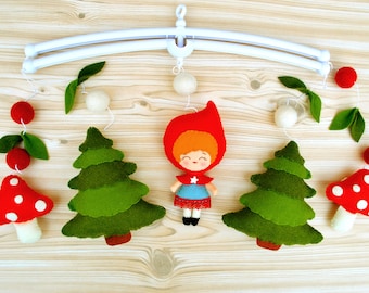 Little red riding hood baby mobile Woodland nursery mobile Fairy tale crib mobile Forest nursery Woodland baby shower Mushroom mobile