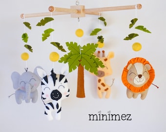 Safari baby mobile Elephant nursery deocr Zoo hanging above crib Giraffe Cot mobile Gender neutral Tropical animals baby shower gift Lion