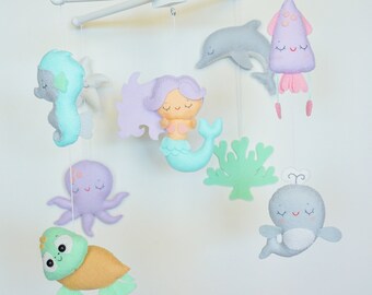 Mermaid baby mobile Ocean nursery mobile Pastel crib mobile Sea life nursery Under the sea baby shower Sea life nursery Mermaid Fish mobile