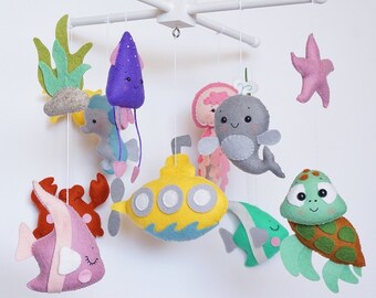 Ocean baby mobile Nautical nursery mobile Submarine Colorful mobile Under the sea nursery Whale baby girl mobile Sea creatures baby shower