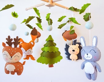 Baby mobile woodland animals Nursery mobile Forest crib mobile Baby mobile neutral Woodland baby shower gift Fox Deer Bunny mobile