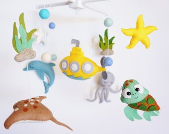 Nautical baby mobile Ocean nursery mobile Submarine crib mobile Sea life nursery Fish mobile Under the sea Baby mobile gender neutral